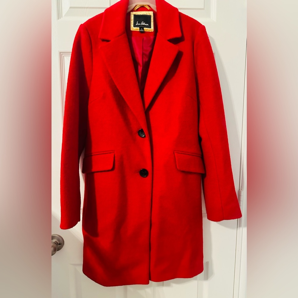 Sam Edelman, NWOT, Red Pea Coat, Wool Blend, Medium